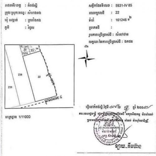 ដីលក់ទំហំ16ហិចតាលេីផ្លូវជាតិលេខ៤ ចម្ងាយ20Kmពីចោមចៅ