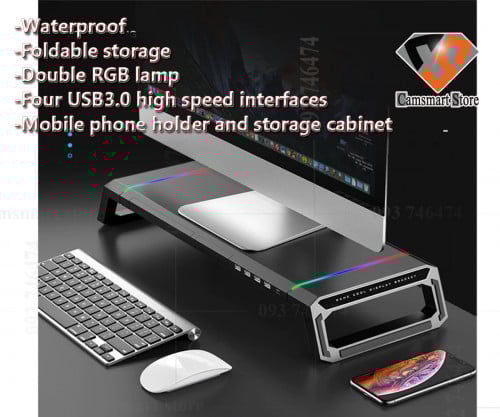 Desktop Monitor Stand Computer Screen Riser 4 ports USB 3.0 Charging