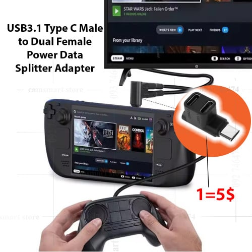 USB3.1 Type C Male to Dual Female Power Data Splitter Adapter