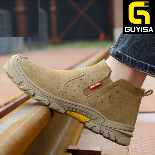 ស្បែកជើងក្បាលដែកបាតដែក (Guyisa Safety Shoe With Metal Cap and Metal Sole)