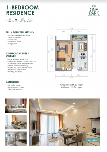 1Rooms 72㎡ $1180 Doun Penh Project : One Park Residence