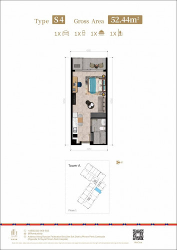 Type : studio with balcony Only $400/month