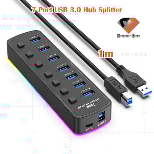 USB Docking Station 7 Port USB 3.0 Hub Splitter High Speed USB Hub Adapter