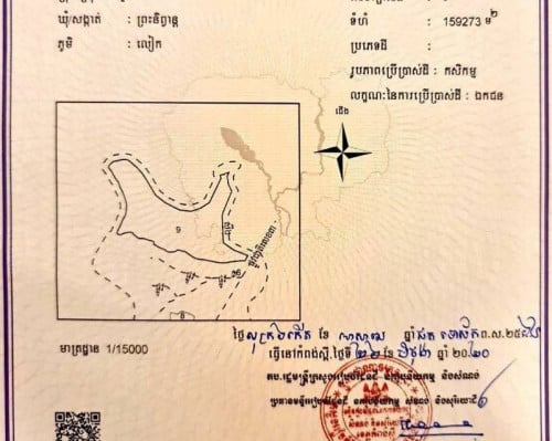 ដីលក់ទំហំ 15.9H ជាប់ផ្លូវជាតិលេខ៣ និងជាប់ស្ទឹងព្រែកត្នោត