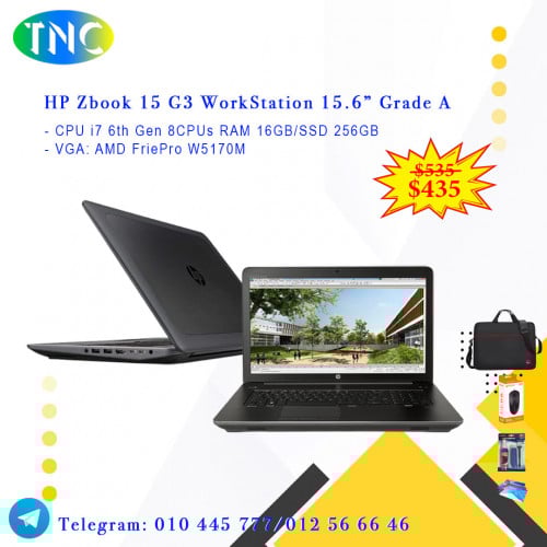 HP Zbook 15 G3 WorkStation 15.6” Grade A - CPU i7 6th Gen 8CPUs RAM 16GB/SSD 256GB - VGA: AMD