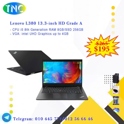 Lenovo L380 13.3-inch HD Grade A - CPU i5 8th Generation RAM 8GB/SSD 256GB - VGA up to 4GB