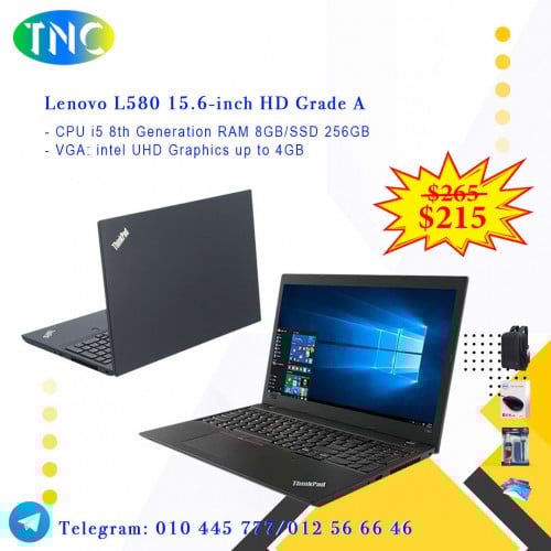 Lenovo L580 15.6-inch HD Grade A - CPU i5 8th Generation RAM 8GB/SSD 256GB - VGA up to 4GB