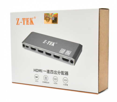 Z-TEK ZY451 4-Port 4K 60Hz HDMI Splitter