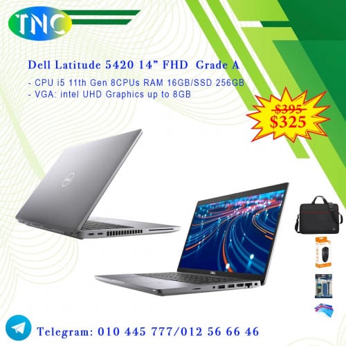 Dell Latitude 5420 14” FHD  Grade A - CPU i5 11th Gen 8CPUs RAM 16GB/SSD 256GB - VGA up to 8GB