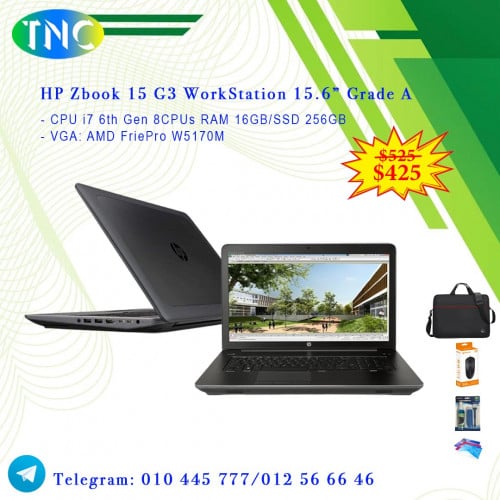 HP Zbook 15 G3 WorkStation 15.6” Grade A - CPU i7 6th Gen 8CPUs RAM 16GB/SSD 256GB - VGA: AMD W5170M