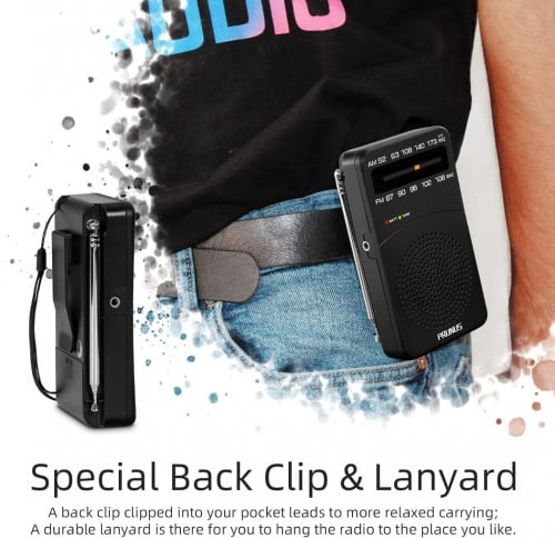 PRUNUS Portable Radio AM FM, Battery Operated Radio with Tuning Light