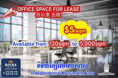 Office Space For Lease, located near by Independence Monument,Naga world, Koh Pich
