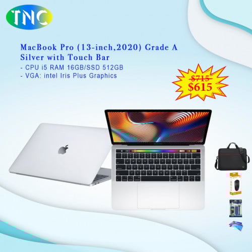 MacBook Pro (13-inch,2020) Grade A Silver with Touch Bar - CPU i5 RAM 16GB/SSD 512GB
