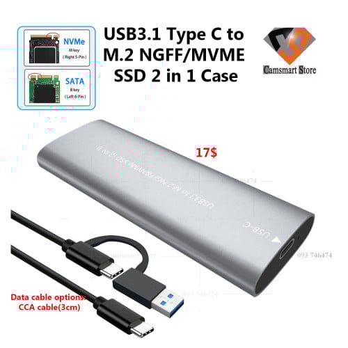 USB3.1 Type C to M.2 NGFF/MVME SSD 2 in 1 Case
