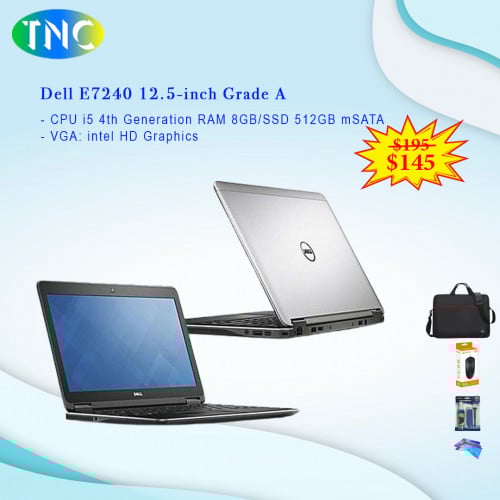 Dell E7240 12.5-inch Grade A - CPU i5 4th RAM 8GB/SSD 512GB mSATA - VGA: intel HD Graphics