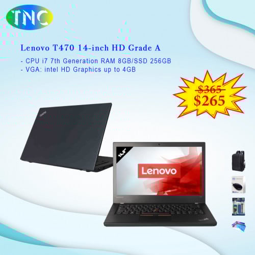 Lenovo T470 14-inch HD Grade A CPU i7 7th Generation RAM 8GB/SSD 256GB intel HD Graphics up to 4GB