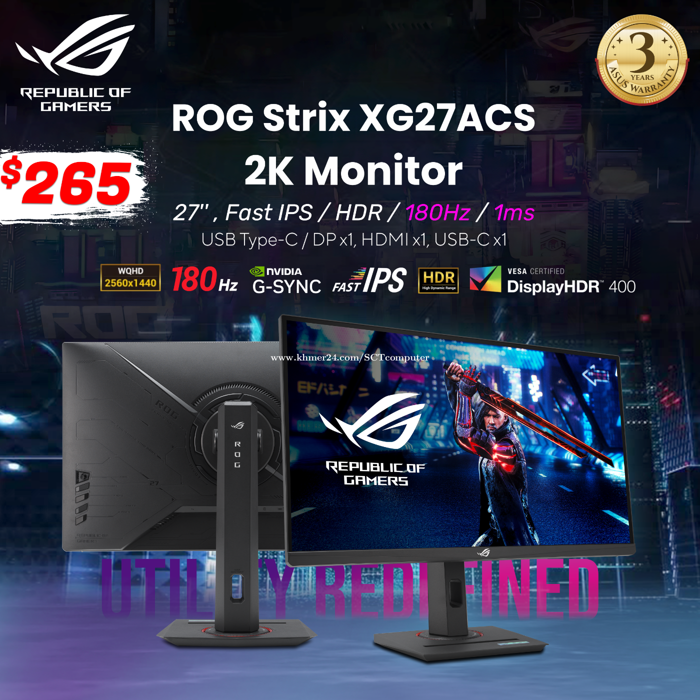 ASUS ROG Strix XG27ACS price $265.00 in Stueng Mean chey 1, Mean Chey ...