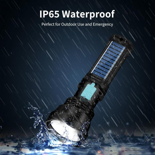Led Solar Flashlight, 1500 Lumens Led Solar Handheld Rechargeable Flashlights with IP65 Waterproof