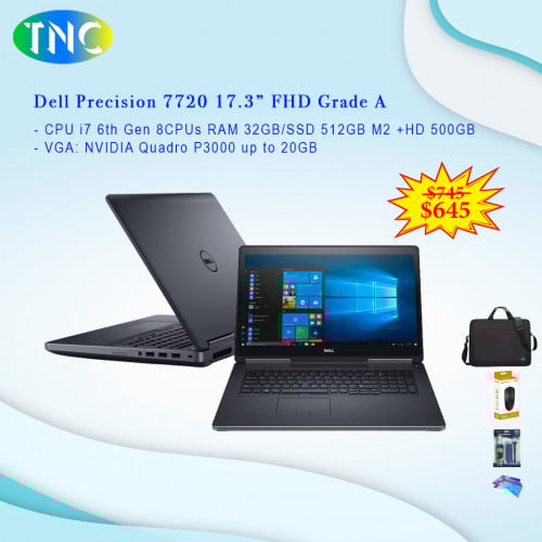 Dell Precision 7720 17.3” FHD Grade A i7 6th 8CPUs RAM 32GB/SSD 512GB M2 +HD 500GB VGA NVIDIA P3000