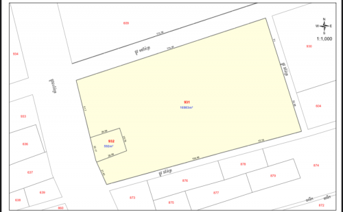 ដីកែង4ផ្លូវ 95m x 175m  ផ្លូវមេ ផ្លូវ40 ក្បែរទន្លេសាប