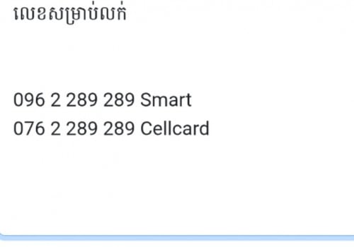 096+076-2 289 289 លេខហុងស៊ុយ សម្រាប់លក់