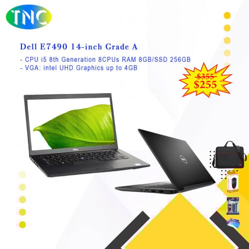 Dell E7490 14-inch Grade A CPU i5 8th Generation 8CPUs RAM 8GB/SSD 256GB - VGA up to 4GB