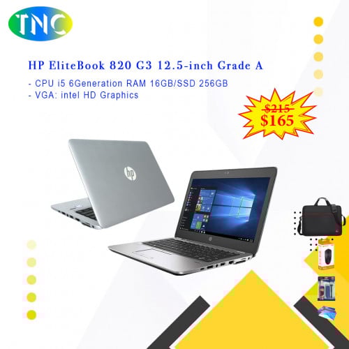 HP ElitaeBook 820 G3 12.5-inch Grade A CPU i5 6Generation RAM 16GB/SSD 256GB - VGA up to 4GB