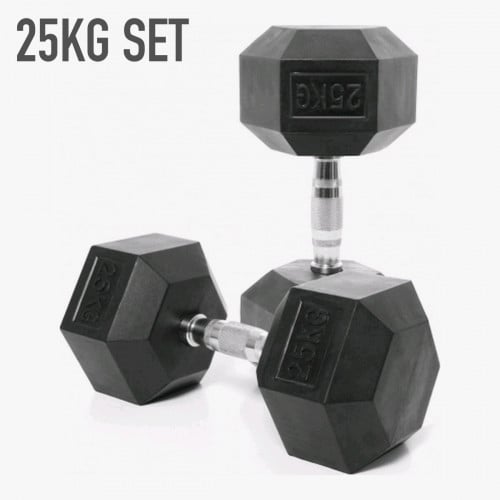 Promotion : 1.98$only/  kg. ដុំដែកហាត់ប្រាណ 25kgx2 Hex Dumbbells 25kgx2