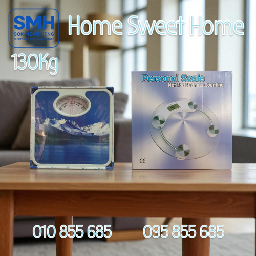 ជញ្ជីង_កញ្ចក់ ថ្លឹងទម្ងន់ / ថ្លឹងគីឡូ Bathroom Glass Scale _ 130Kg