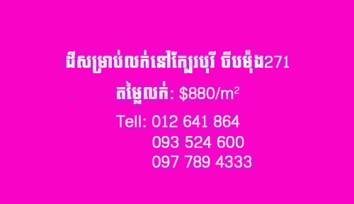 ដីលក់ក្បែរបុរីជីបម៉ុង ២៧១ | Land for sale near Borey Chip Mong 271