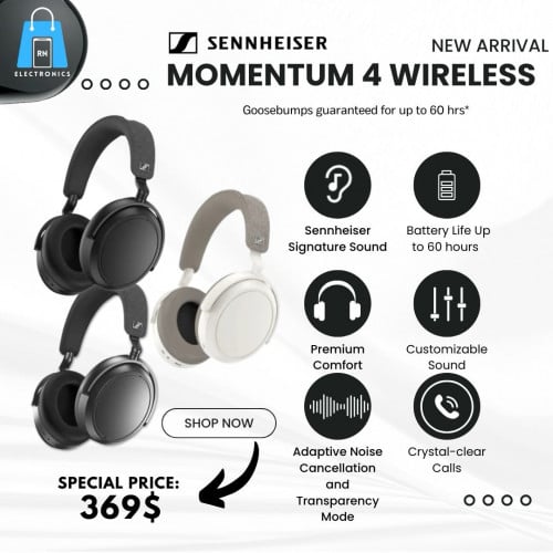 Sennheiser Momentum 4 Wireless Black – ANC, 60H Battery, Bluetooth 5.2