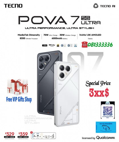 Pova7 Ultra5G Ram8G+8G/256GB ថ្មីប្រអប់មានធានាក្រុមហ៊ុន13ខែតម្លៃពិសេសជូន