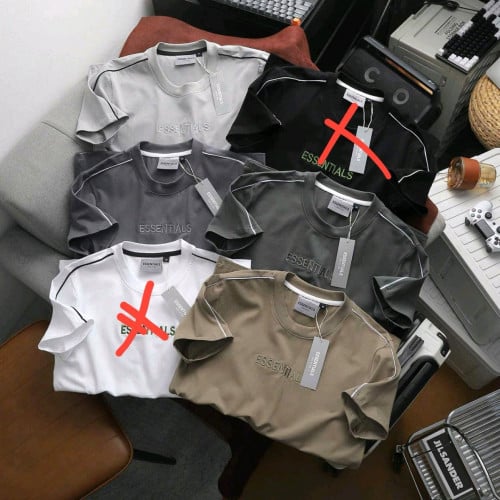 អាវយឺតដៃខ្លី កមូល ប្រេន essential Size :  M L XL XXL XXXL ពាក់​បាន​ពី​(45-100kg)