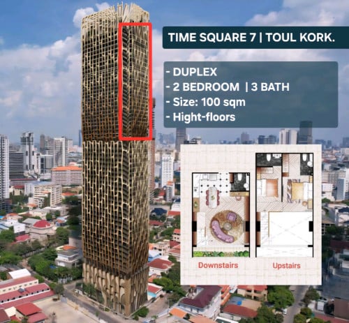Duplex 2 Bedroom 2 Bath, in Time Square 7 The Highest Building In Phnom Penh.
