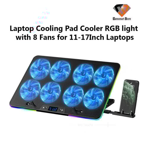 Laptop Cooling Pad Cooler RGB light with 8 Fans for 11-17Inch Laptops