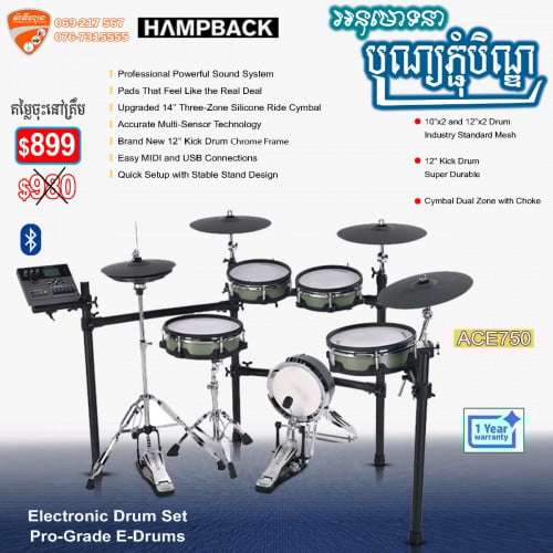 HAMPBACK ACE750 ស្គរសម្រាប់អ្នកលេងអាជីព