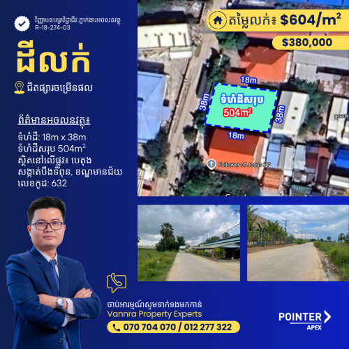 ដីលក់ជិតផ្សារចម្រើនផល