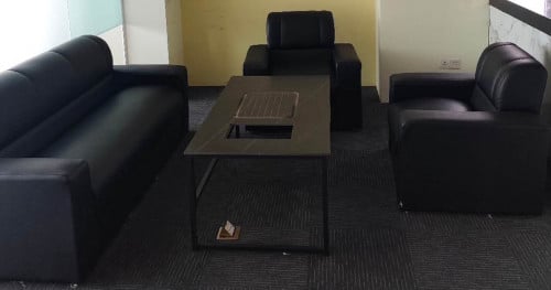 Office Leather Sofa Set for Sale: 3-Seater + 2 Chairs + Coffee Table - $200