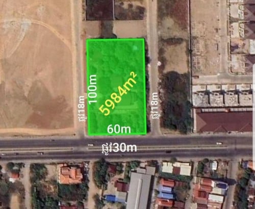 ដីកែងសម្រាប់លក់ លើផ្លូវក្រសួងដែនដីថ្មីទីតាំង: កែងផ្លូវ3 ល្អសំរាប់សង់ភូមិគ្រឹះ សង់សាលារៀន ខុនដូរ