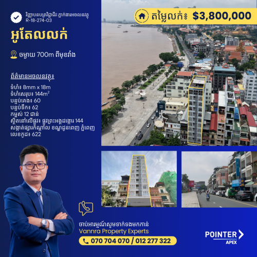 អូតែលសម្រាប់លក់ទីតាំងល្អ ជិតព្រះបរមរាជវាំង