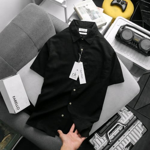 អាវសាច់ក្រណាត់អំបោះ ដៃខ្លី ហោប៉ៅ1 ប្រេនCK ម៉ូតពណ៌ដូចរូបលេខ M l xl xxl