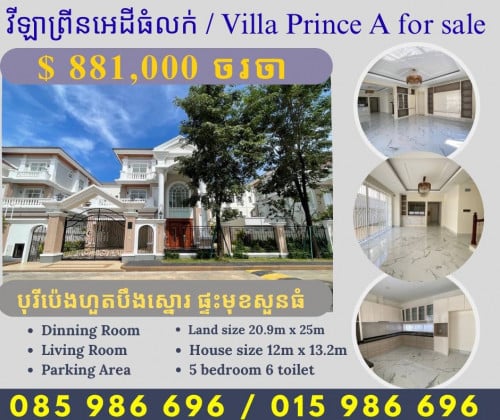 វីឡាព្រីនA ដីធំ មុខសួនលក់បន្ទាន់