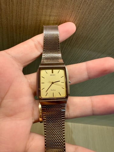 Original Super Rare Vintage SEIKO Dolce Tank Tungsten Carbide Linen Gold Dial with Box - (Con-95%)