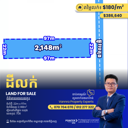 ដីលក់នៅព្រែកកំពឹស លើផ្លូវបេតុង