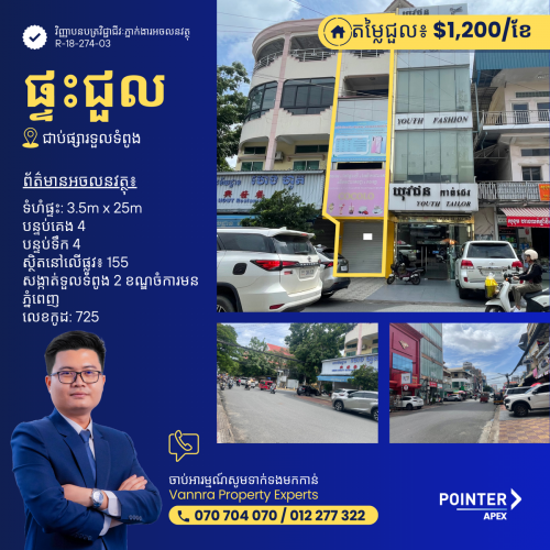ផ្ទះជួលនៅជិតផ្សារទួលទំពូង