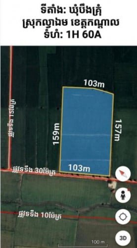 ដីលក់ទំហំ: 1ហិចតា 60អា (ក្នុងស្រុកល្វាឯម)