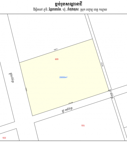 ដីកែង3 ផ្លូវ 118m x 165m  ផ្លូវមេ40m ក្បែរទន្លេសាប