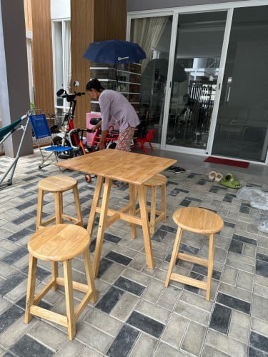 Set coffee table with 4 chair wood