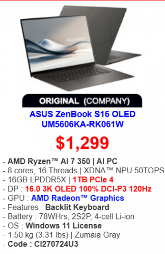 ASUS ZenBook S16 OLED UM5606KA-RK061W