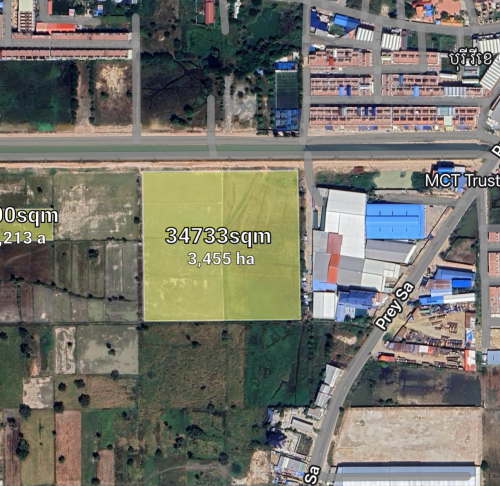 ដីលក់ 200x200 លេីផ្លូវប្រឡាយ ជិតផ្លូវព្រៃស 250$/sqm